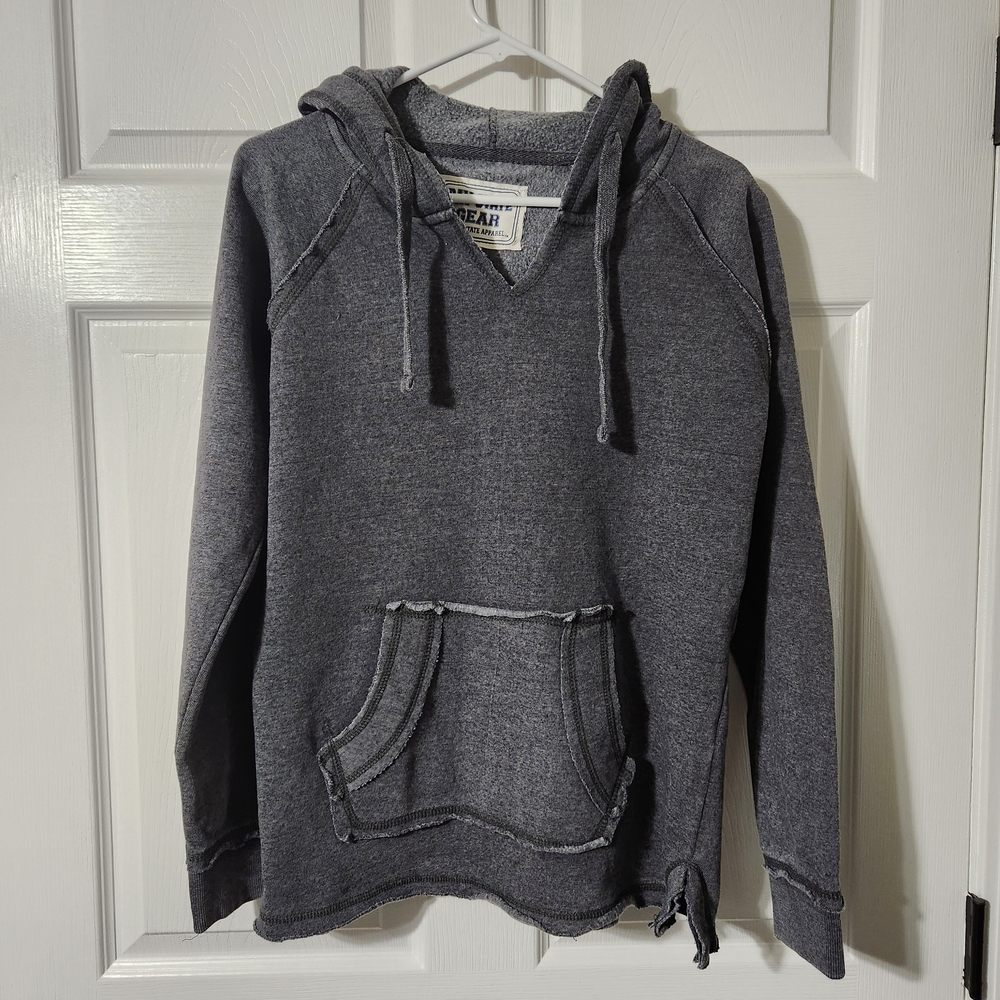 Bay State Gear Gray V-Neck Raw Hem Hoodie, S, NWOT